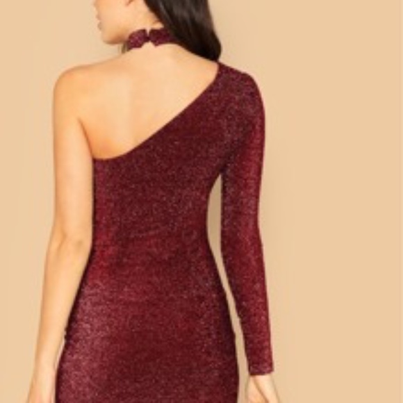 NWT One Shoulder Glitter Dress With Choker - Picture 4 of 5